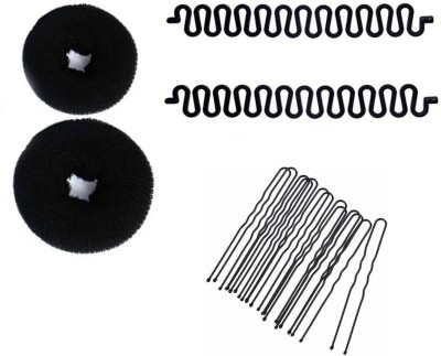 Sharum Crafts 2 Hair Donut, 2Pc French Choti Mker & Juda Pin 10 Hair Accessory Set(Black)