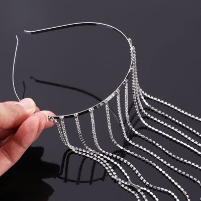 9UP Diamond Hair Band Bridal Tassel Hair Chain Hairband For Parties & Wedding Hair Band(Silver)