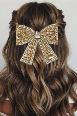 Rhosyn Hair Accessories Stylish Rhinestone Golden Color Fancy Decor Hair Bow Clip. G Hair Clip(Gold)