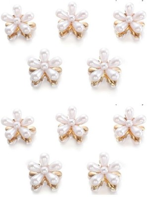 fabula Combo Of 10 Gold Tone Small Mini Pearl Floral Stylish Latest Hair Claw(White, Gold)