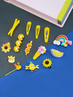 YELLOW CHIMES 14 pcs Hair Clips for Kids Cute Characters Pretty Snap Yellow Hairpins Hair Accessories for Small Girls Kids (Pack of 14) Hair Clip(Yellow)