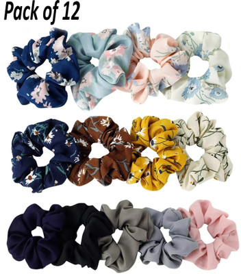 FINXFAIMA Trendy Scrunchies Combo for Girls & Women (Pack of 12) Rubber Band(Multicolor)