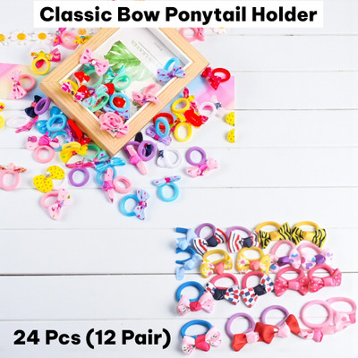 CHIKICHOO 24 Pcs (12 pair) Adorable Bow Hair Tie for Girls – Fun and Comfy! Rubber Band(Multicolor)
