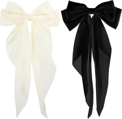 Dreamish Imitation Combo of Black & Cream Double Bow Hair Clip for Women Girls Hair Accessories. Hair Clip(Black, Beige)