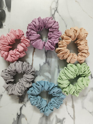 DELEENA Soft Premium Fabric Hair Scrunchies For Women & Girls||Pack of 6|| Size XXL|| Rubber Band(Beige)