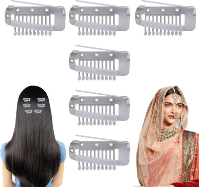 HONEY ACCESSORIES 6Pcs Chunni Dupatta Clips with Safety Pin, 10-Teeth Strong Chunni Grip Hair Clip Hair Pin(Silver)