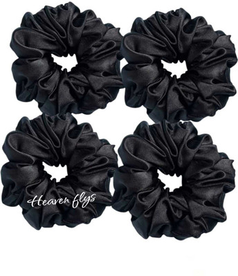 Genic Satin Scrunchies For Women And Girls Rubber Band(Black)