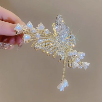 Prityka Beauty Stone Studded Butterfly Hair Clip Clutcher Accessories Women & Girls 1p Hair Claw(Gold)