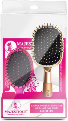 MAJESTIQUE Large Paddle & Mini Detangling Hair Brush Set, Nylon Bristles - 2Pcs/Multicolor