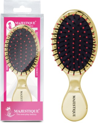 MAJESTIQUE Mini Pocket Detangling Hair Brush, Soft Ball Tipped Nylon Pin Handheld - Golden