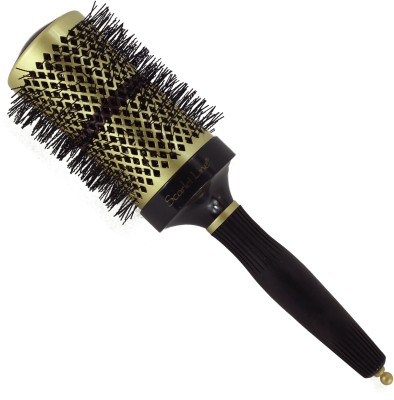 Scarlet Line Professional Extra Large Ceramic Barrel Heat Reminder Hot Curling Round Hair Brush For Men And Women, Black and Golden Color, 58 mm