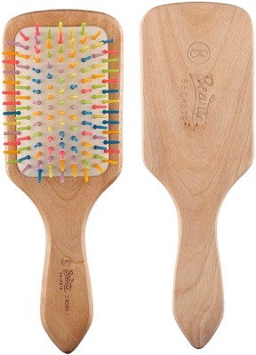 Beaute Secrets Wooden Paddle Hair Brush with plastic rainbow tips Eco Friendly Wood Hair brush