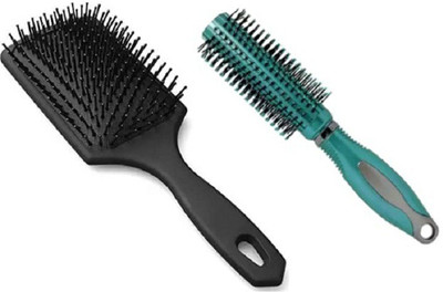 APPARA Cushion Paddle Hair Brush & Round Hair Comb with Soft Nylon Bristles (pack of 2)