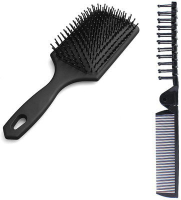MYYNTI Professional Paddle Hair Brush with Folding Comb (Pack of 2pcs)