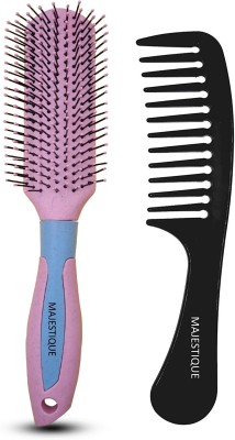 MAJESTIQUE Hair Comb With Professional Hair Brush for Detangling & Blow Drying Pack Of -2