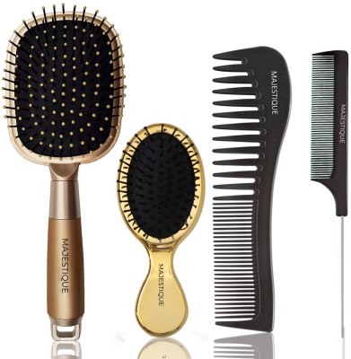 MAJESTIQUE Paddle Detangling Hair brush Wide tooth and tail comb Bristle suit -Pack of 4