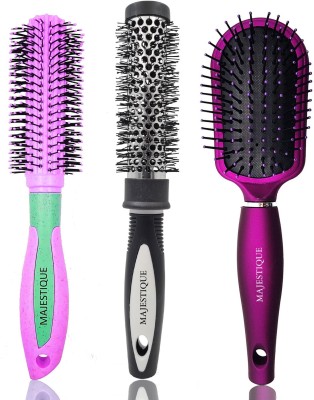MAJESTIQUE Detangler Brush,Slim Hot Curling Round Hair Brush with Nylon Bristles(Pack of 3)