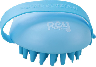 Rey Naturals Hair Scalp Massager Shampoo dispenser Brush with Soft Silicon Bristles - Blue