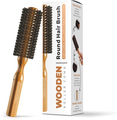 RUBAB MEN Natural Bristle Round Roller Comb Hair Brush For Men & Women