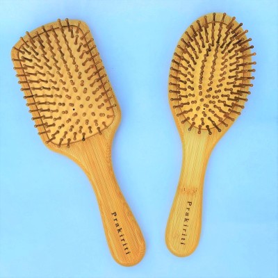 Prakiriti Bamboo & Neem Wood Hair Brush Combo | Rectangular & Oval | Hair Growth & Control