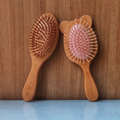 Prakiriti Bamboo & Neem Wood Hair Brush Combo | Kitty & Oval | Hairfall & Dandruff Control