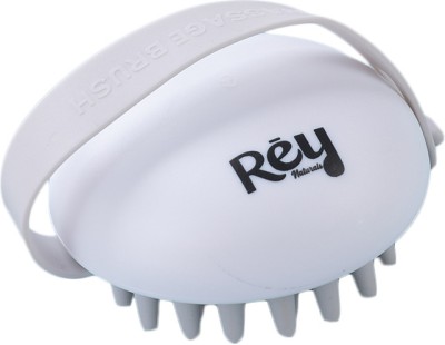 Rey Naturals Hair Scalp Massager Shampoo dispenser Brush with Soft Silicon Bristles - White