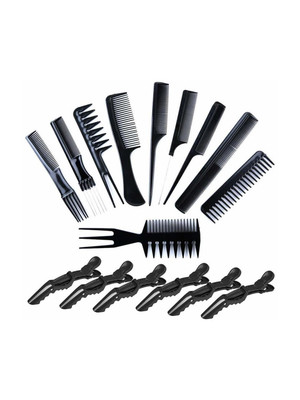 SANDIP Set of 10 Pcs Multipurpose Salon Hair Styling Hairdressing Barber Combs Professional Comb Kit + omen with Hair Styling Section Clips (6 Pieces )-(Black)