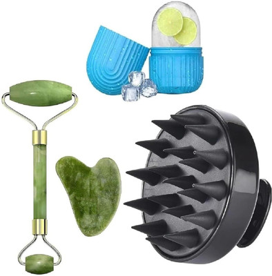 RUGY Jade Roller & Gua Sha Stone For Skin Wrinkles & Hair Scalp & Ice Massager Combo