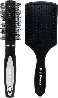FIRST BEAUTY Hair Brush Combo Set – Paddle Brush & Round Brush for Detangling, Styling