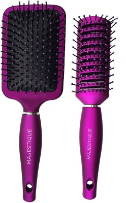 MAJESTIQUE 2Pcs Paddle Hair Brush with Vented Hair Brush 9 Row Refresh and Extend Flat