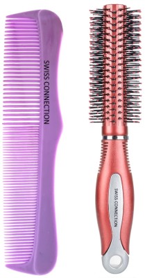 Swiss Connection Curved Comb & Hair Roller Brush for all Types of Hair Pack of 2