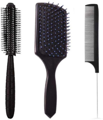mkldsrh paddle brush with roller comb & tail comb with pack of 3