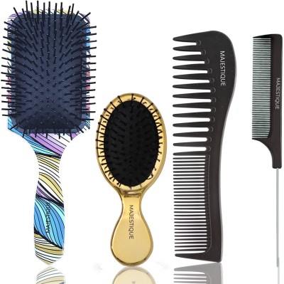 MAJESTIQUE Hair Brush 4Pcs Set, Paddle Detangling Hairbrush, Wide-tooth and tail comb