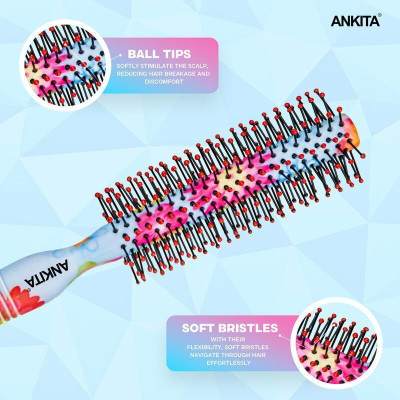Ankita Round Printed Hair Brush with Strong and Flexible Nylon Bristles
