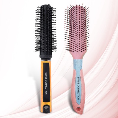 Swiss Connection Premium Round+Styling Brush Hair Brush For traightens & Detangles, Adding Curls