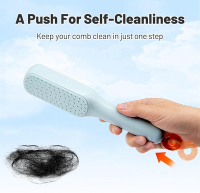 egomo Self-Cleaning Anti-Static Massage Comb (Pack of 1)