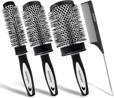 MAJESTIQUE Ion Round Brush Set for Blow Drying and tail comb(Pack of 4)