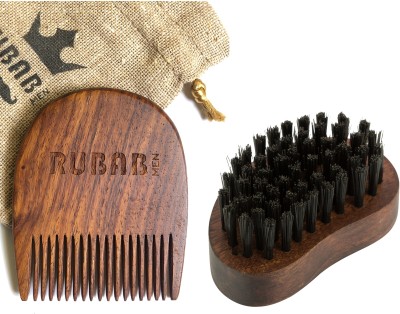 RUBAB MEN Premium Beard Brush & Beard Comb Combo Set of 2 for Men