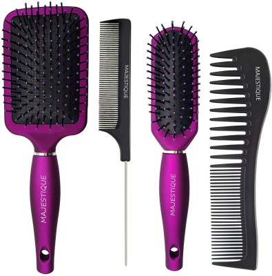 MAJESTIQUE Hair Brush 4Pcs-Paddle Brush Detangle,Styling Brush,Tail Comb & Wide Tooth Comb