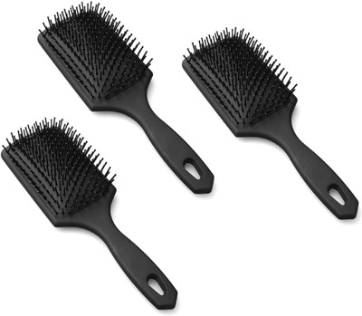 house of common Hair Paddle Rectangular Cushion Brush & Black Carbon Sectioning comb Pack of 3