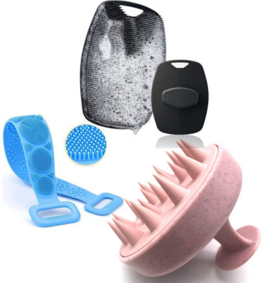FLASHKITCH Premium Bath Combo|Body Back Belt Scrubber|Hair Scalp Massager & Body Scrubber