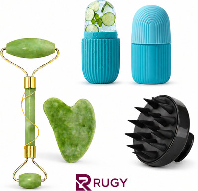RUGY Jade Roller & Gua Sha Stone For Skin Wrinkles & Hair Scalp & Ice Massager Combo