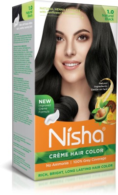 Nisha cream permanent hair color superior quality no ammonia cream formula permanent Fashion Highlights and rich bright long-lasting colour Natural Black (pack of 1) , NATURAL BLACK 1