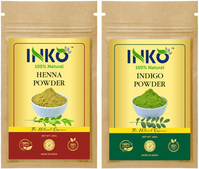 INKO Henna & Indigo powder combo, natural dye- hair colour 100gms each , green