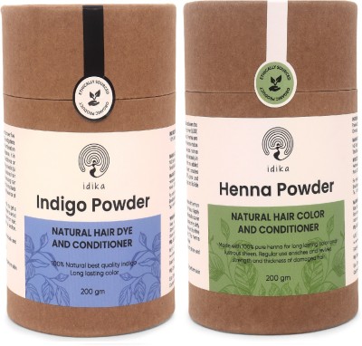 Idika Indigo & Henna Powder Natural Hair Color Dye & Conditioner , Natural Black & Burgundy