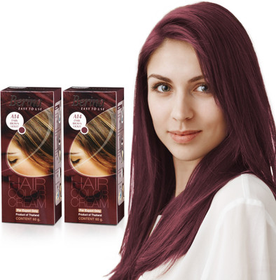 Berina Professional Hair Color Cream with Developer | A14 - Dark Brown Violet Pack of 2 , Dark Brown Violet