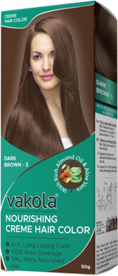 Vakola nourishing long lasting grey coverage cream hair color 50g+50ml (Pack of 1) , Dark Brown