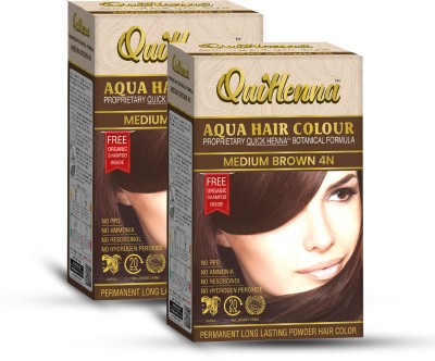 QuikHenna Organic Aqua Powder Hair colour- 4N Medium Brown 110gm (Pack of 2) , Medium Brown