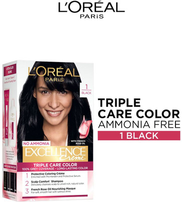 L'Oréal Paris Excellence Creme Hair Colour| upto 100% Grey Coverage at-Home , Black 1