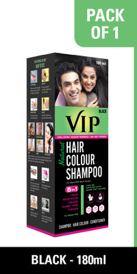 VIP Natural Hair Colour Shampoo Instant Ammonia Free Hair Color Shampoo |Enriched with Pearl Extract -180ML , BLACK
